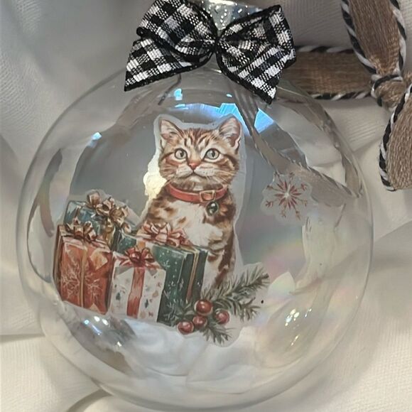 Upcycled Clear Glass Ornaments 3 Different Decor Christmas Balls Dog Cat Candy - Picture 12 of 14